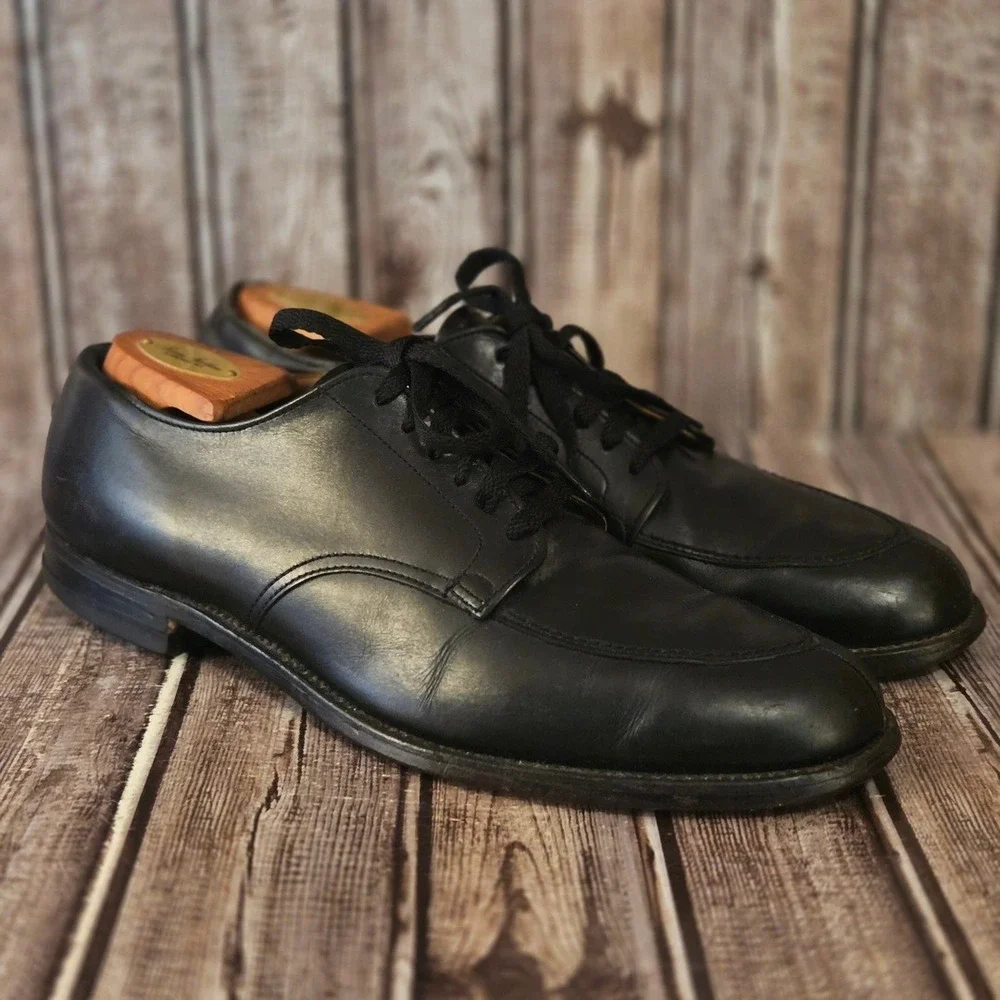 Sz 12 AA/ B Mens Alden 67 Black Calfskin V-Tip Blucher Split Toe Dress Shoes